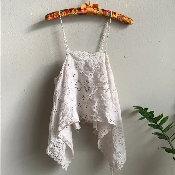 🦋 Free People New Romantics Trapeze Eyelet Top 100% Cotton - Picture 1 of 5